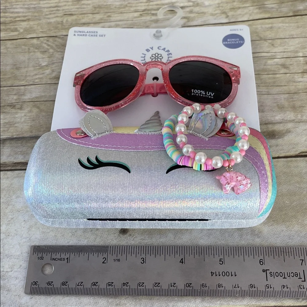 Bracelets & Sunglasses & Case Girls Unicorn Hard Case & Sunglasses Set